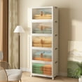 thumbnail image 4 of VECELO 5 Pack Storage Bins with Lids, Folding 3-Tier Storage Box with Doors and Wheels, Collapsible Plastic Stackable Organizer Boxes for Closets, White, 4 of 6