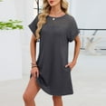 thumbnail image 5 of gakvbuo Summer Dress For Women Mini Dress T-Shirt Dress Women's Casual Solid Color Round-Neck Short Sleeve Home Short Sleepshirts, 5 of 9