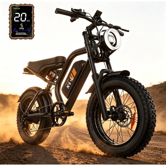 GLOBALKEEP 1500W Peak Electric Mountain Bike for Adults, 48V 15Ah Battery, 20" Fat Tire E-Bike, Dual Suspension E-Mountain Bicycle,32MPH, 7-Speed, UL2849