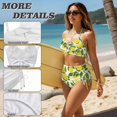 thumbnail image 5 of Garronmavis Women's High Waisted 2 Piece Bikini Set Lemon Print Twist Front Tummy Control Crisscross Tie Back Side Drawstring Bathing Suit Swimwear, 5 of 6