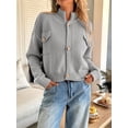 thumbnail image 4 of Cardigan for Women Trendy Button Up Sweater Jackets Mock Neck Long Sleeve Loose Fit Chunky Knit Outwear Coats Gray M, 4 of 8