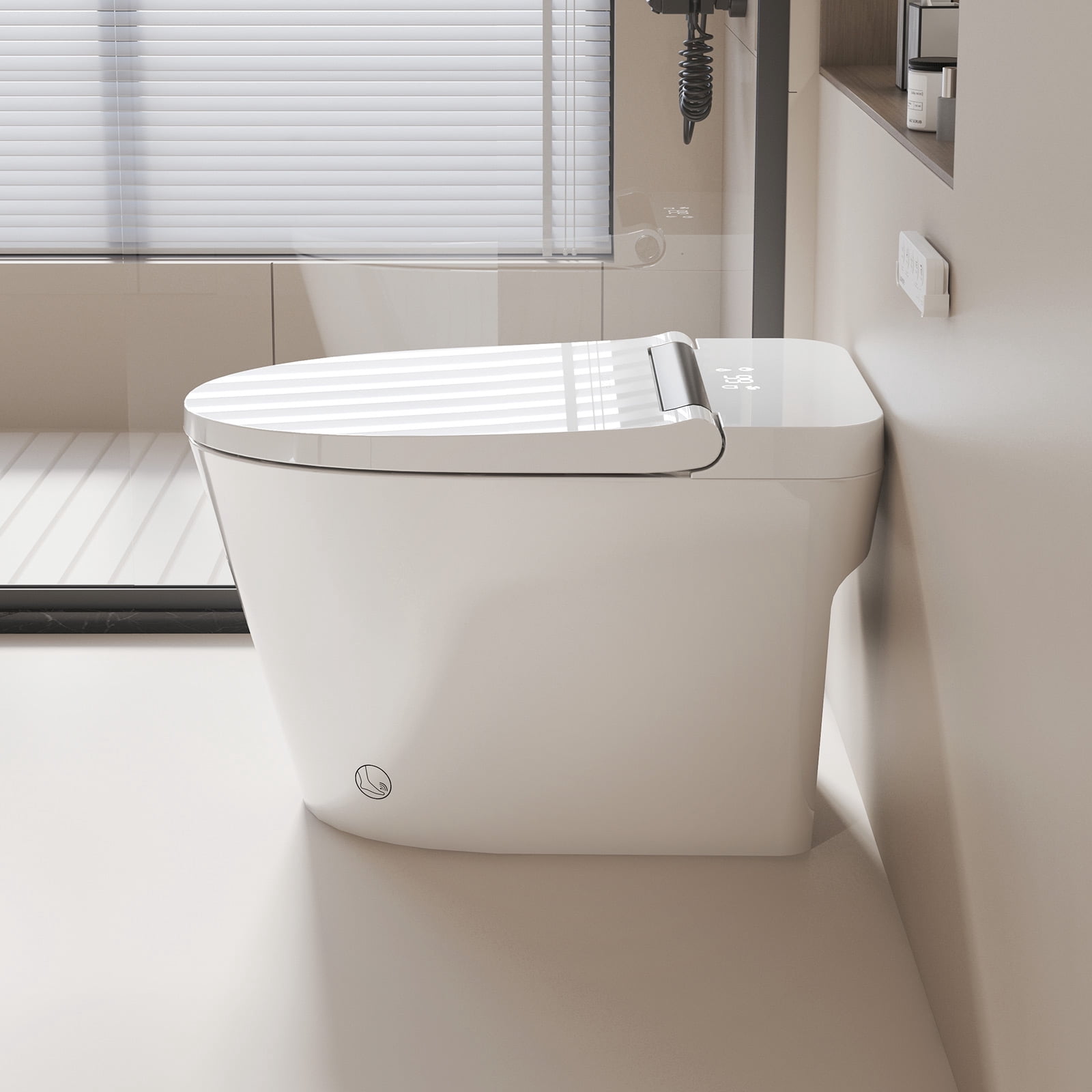 Luoware Smart Bidet Toilet, One Piece Elongated Toilet with Built-in Bidet Seat, Pump-Assisted Auto Flush, Foot Sensor, Heated Seat, Warm Water & Dryer, LED Display, Night Light, Remote Control