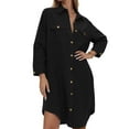 thumbnail image 2 of BLVB Womens Oversized Button down Shirts Casual Loose Long Sleeve Solid Lapel Long Blouses Tops Beach Cover Ups with Pockets, 2 of 7