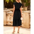 thumbnail image 6 of BTFBM Women Summer Casual Wrap V Neck Ruffle Cap Sleeve Belted Midi Dress Fall Swiss Dots A-line Long Wedding Guest Dresses,Elegant Floral Boho Sundress With Pockets,Spring Beach Vacation Clothes, 6 of 8