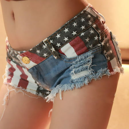 Sexy American US Flag Mini Shorts Jeans Hot Pants Denim Low Waist