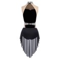 thumbnail image 4 of YiZYiF Women Glittery Rhinestone Modern Lyrical Dance Costume Flowy Tulle Skirt Ballet Leotard Dress Black XL, 4 of 6
