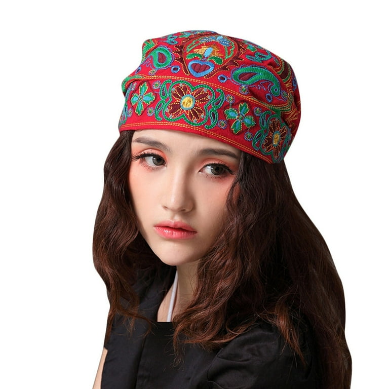 Embroidered Slouchy Beanie - Red