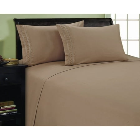 Elegance Linen 1500 Thread Count 3-Line Egyptian Quality Microfiber Luxurious Silky Soft Wrinkle & Fade Resistant 4 pc Sheet Set, Deep Pocket Up to 16"" - Queen Taupe