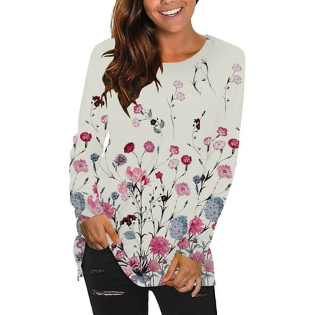 

Ziloco Fashion Women Print Long Sleeve Comfortable Breathable Round-Neck Tops fall sweaters for women corset tops for women Red XL