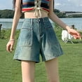 thumbnail image 4 of Felirenzacia Jean Shorts for Women Trendy High Waisted Stretchy Denim Summer Raw Hem Mom Long Shorts Cutoff Jorts,Blue,2XL, 4 of 6