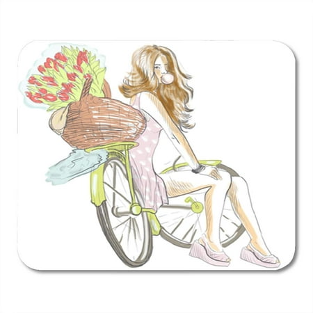 SIDONKU Artistic Topic Chewing Gum Girl Resting on Bicycle and Blowing Bubbles Full Sized Mousepad Mouse Pad Mouse Mat 9x10