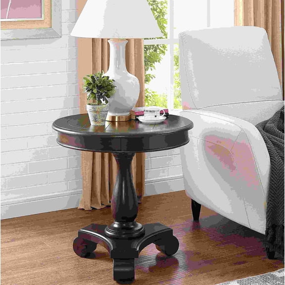 Round Wood Pedestal Side Table Espresso Finish 26 Inch Accent End Table for Living Room