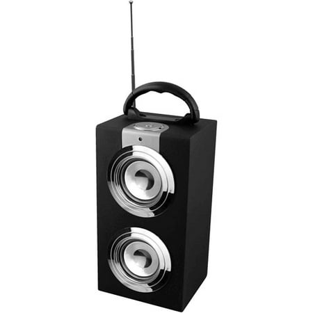 qfx bluetooth speaker cs fm portable tower radio mini silver