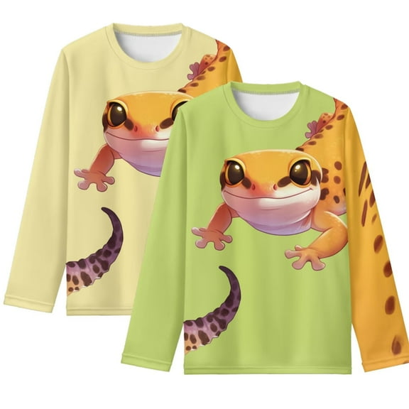 Psesaysky 3-4 Years Girls Basic Long Sleeve Shirts Leopard Lizard Toddler Kids Soft Breathable T-Shirt Crew Neck Green Yellow Fashion Tee Tops