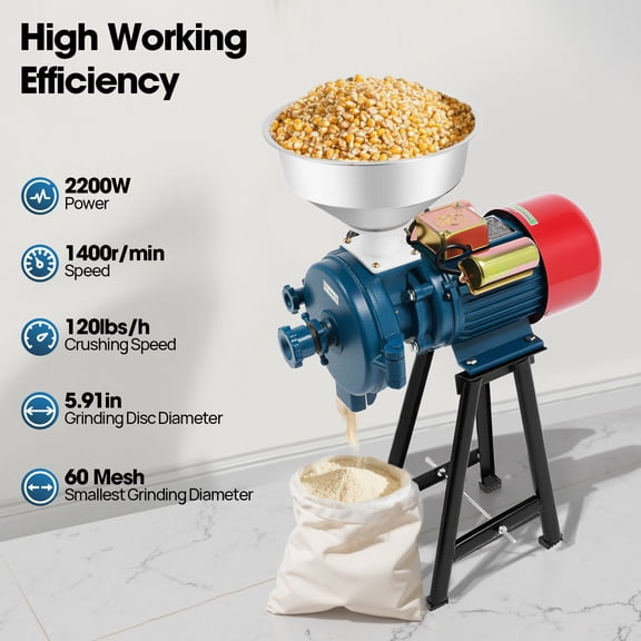 2200W Electric DIY Grinder Dry Feed/Flour Mill Cereals Grain Corn Wheat 220V for Grain Mills, Supermarkets