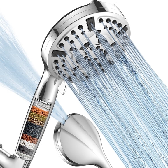 Duklik Filtered Shower Head with Handheld, High Pressure 10 Spray Mode Chrome Detachable Showerhead with Water Softener Beads for Hard Water -Remove Chlorine(Model: 14896)