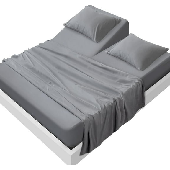Split Top King Sheets Sets for Adjustable Bed, 4 Piece Bed Sheets Set Deep Pockets, Extra Soft and Breathable Bedding Sheets, Grey