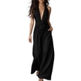 thumbnail image 2 of IUYRTFE Women's Sleeveless Halter Neck Tie Waist Wide Leg Jumpsuit with Pockets Casual Long One Piece Romper, 2 of 7