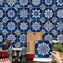 24Pcs/Set Blue Flowers Tiles Wall Stickers Decals 6 x 6in Self Adhesive Waterproof Kitchen Backsplash DIY Decoration Mural