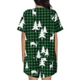 thumbnail image 6 of Uemuo Christmas tree green plaid Pattern Women's Short-Sleeved Pajama, Button-Front Loungewear, 2-Piece Summer Sleepwear, Elastic Drawstring Shorts-3X-Large, 6 of 7