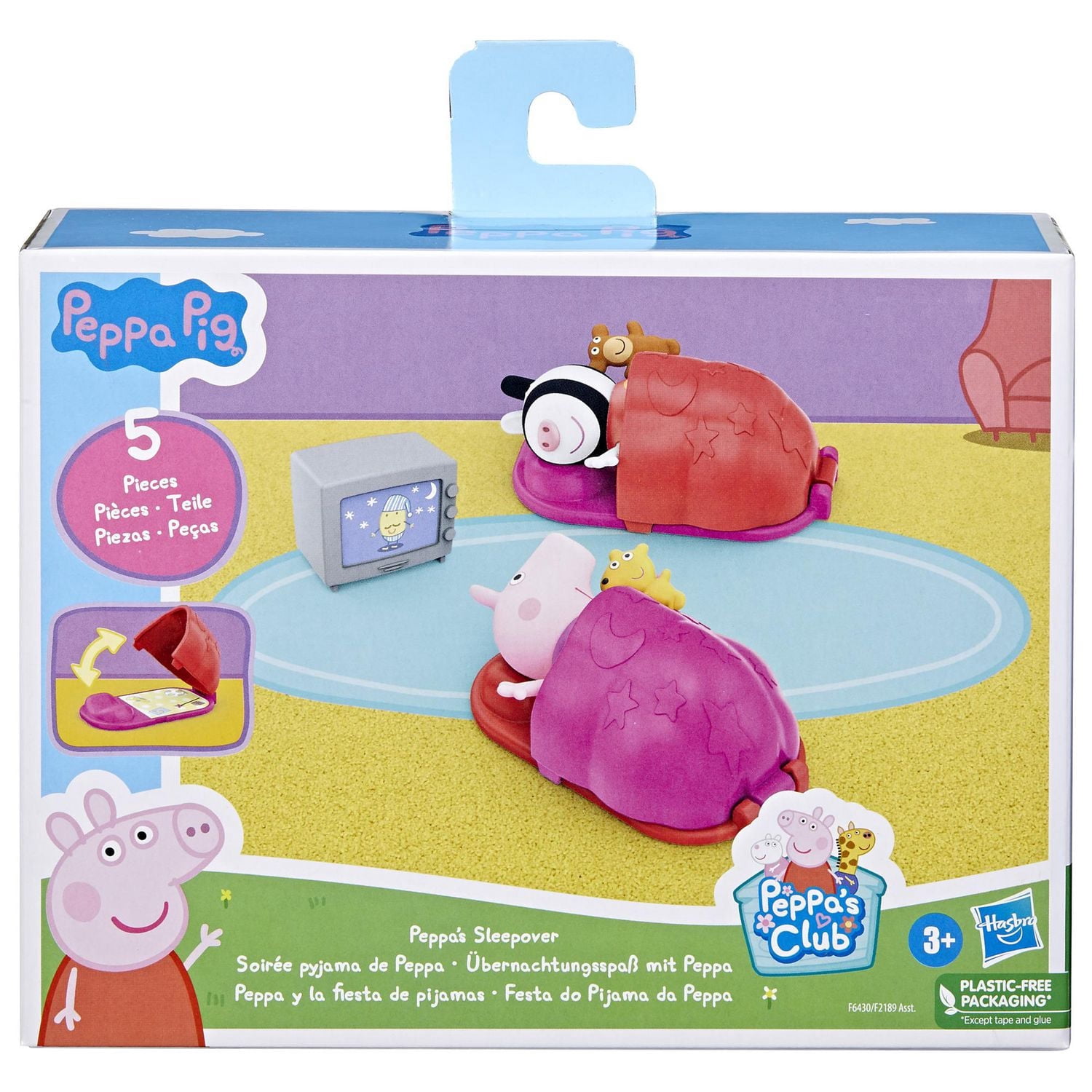 Peppa Pig, coffret Soirée pyjama de Peppa, 2 figurines et 3 accessoires thématiques, jouet préscolaire