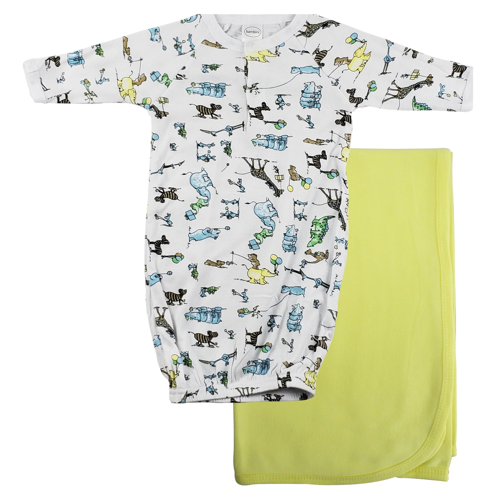 CS-0095 Print Infant Gown & Recieving Blanket, Yellow - Newborn