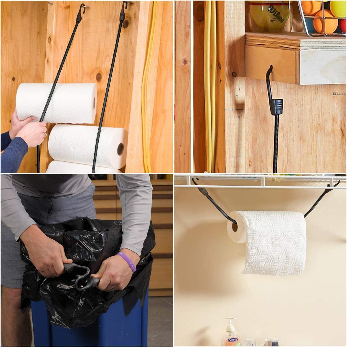 60 Inch Black Bungee Cords with Hooks Heavy Duty, 4 Pack