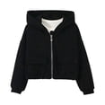 thumbnail image 3 of SNKSDGM Kids Solid Zip Up Hooded Casual Jacket 4-13Y, Long Sleeve Elastic Sweatshirt Coat With Double Big Patch Pockets Loose Cropped Sports Outerwear Girls Black 10-11 Years, 3 of 7