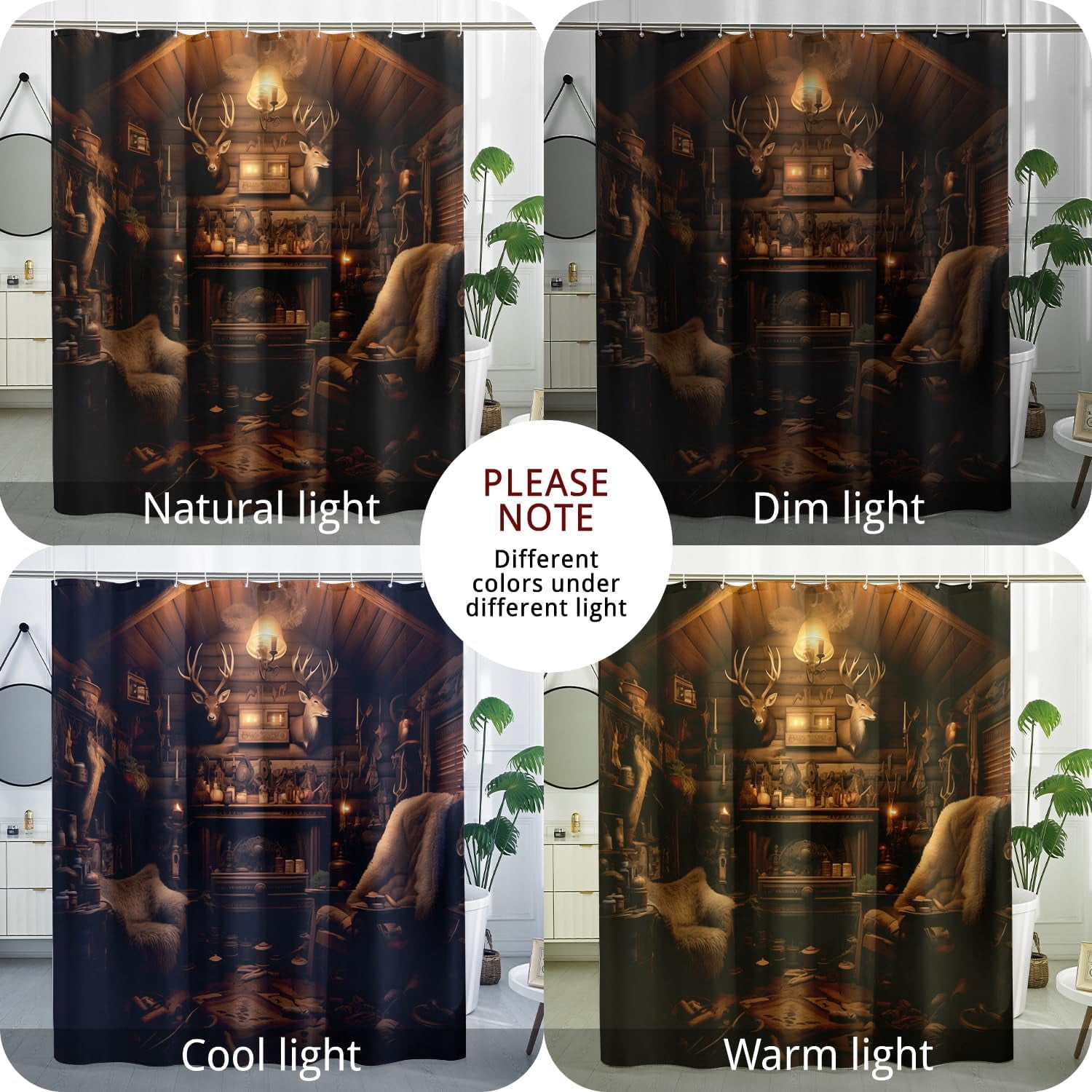 Hunting Cabin Shower Curtain Rustic Wooden Lodge Shower Curtains Vintage Country Farmhouse Themed Bathroom Decor Polyester Fabric-72" x 72"