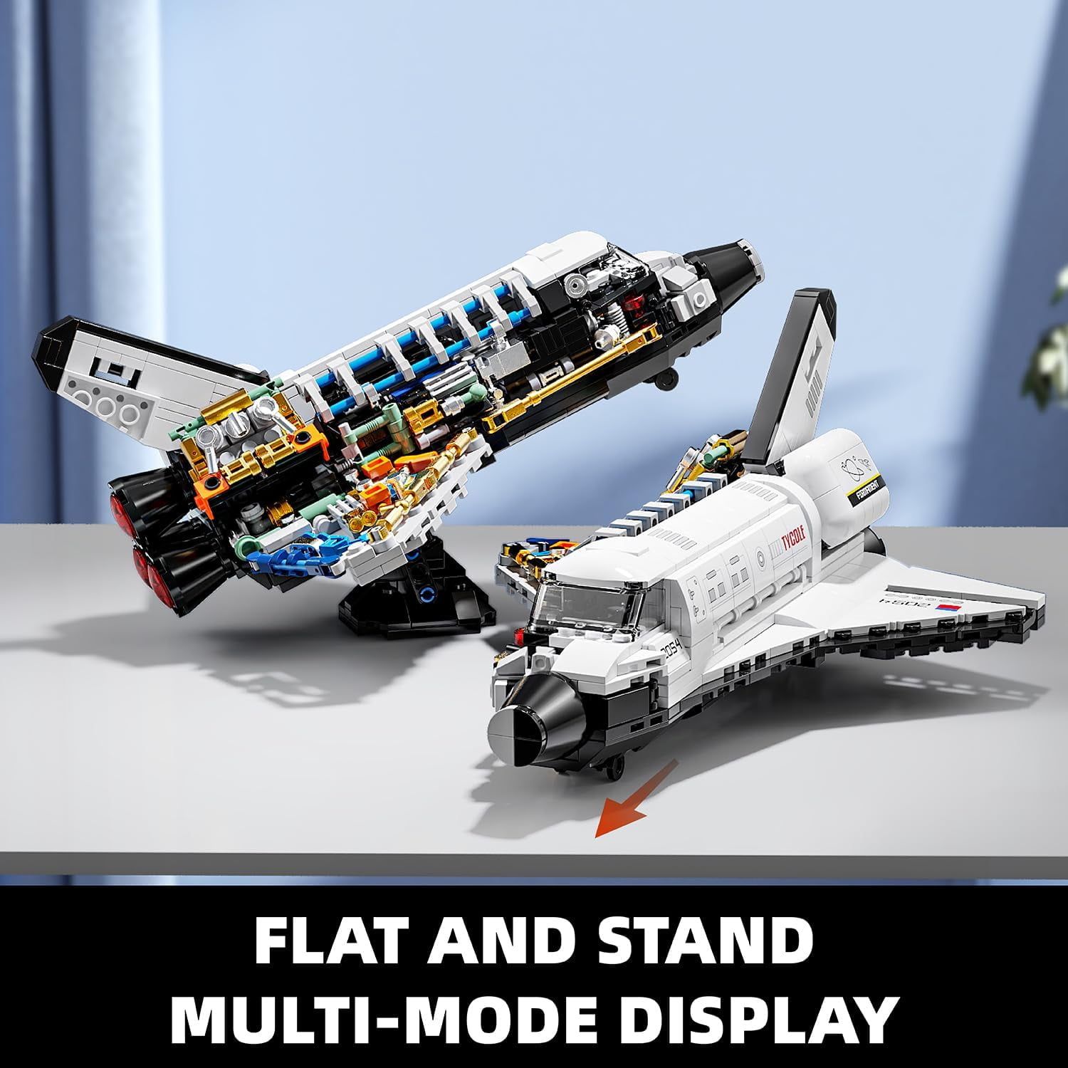 City Space Shuttle Building Toy Set -Translucent Classic Spaceship Building Block Kit with Stretchable Satellite Model,Home or Office Decor,Gift Idea for Adults&Kids Ages 8 and Up