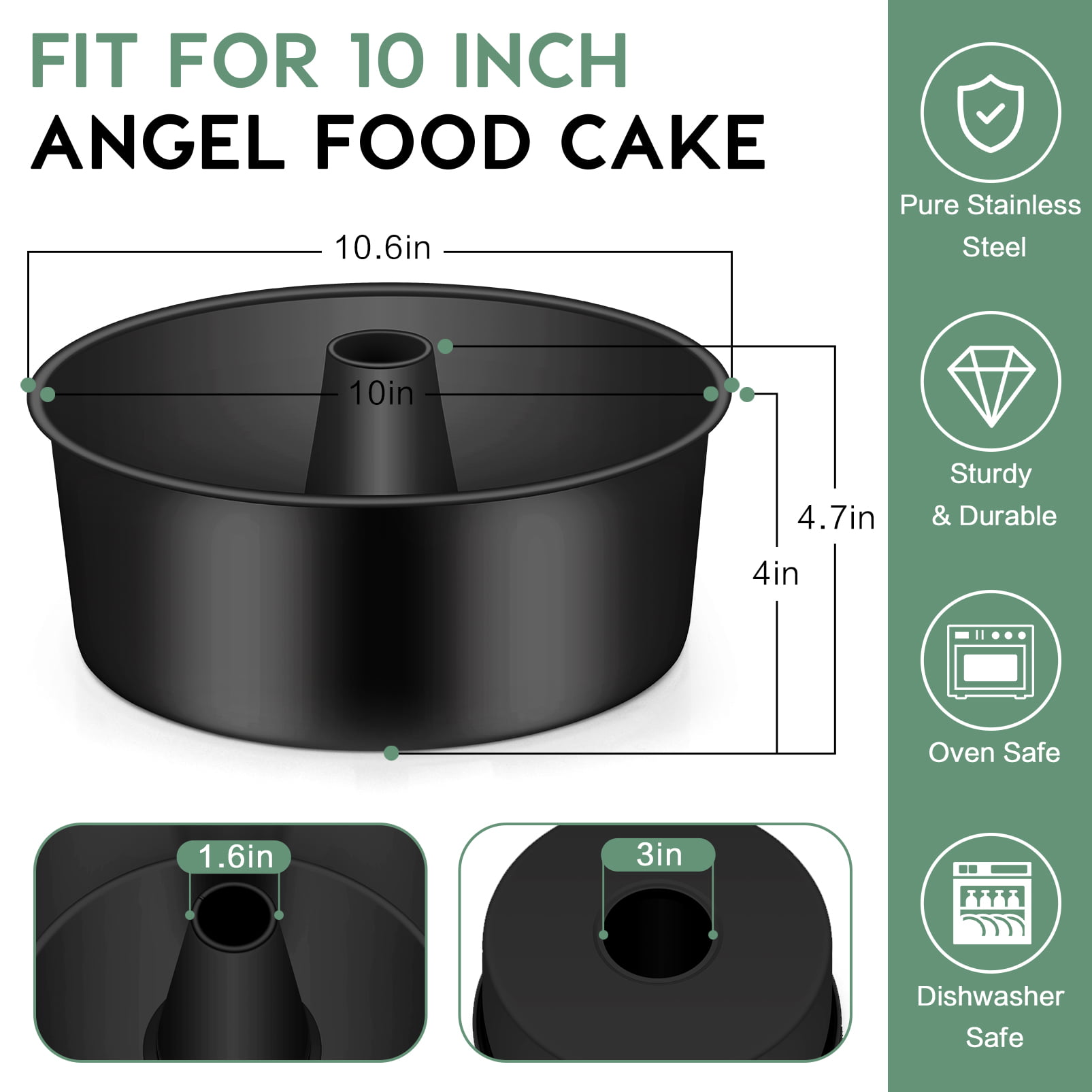 Coliware 10 inch Angel Food Cake Pan, Stainless Steel Non-toxic Pound Cake  Pan Mold with Tube - Silver 