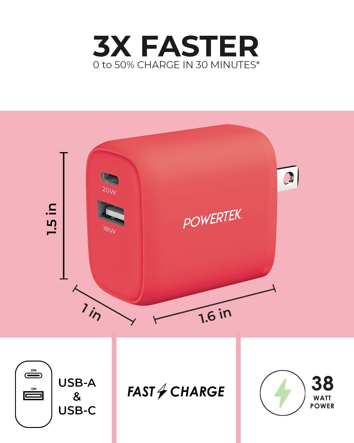 Powertek Liquipel USB A/ USB C Dual Port Charger