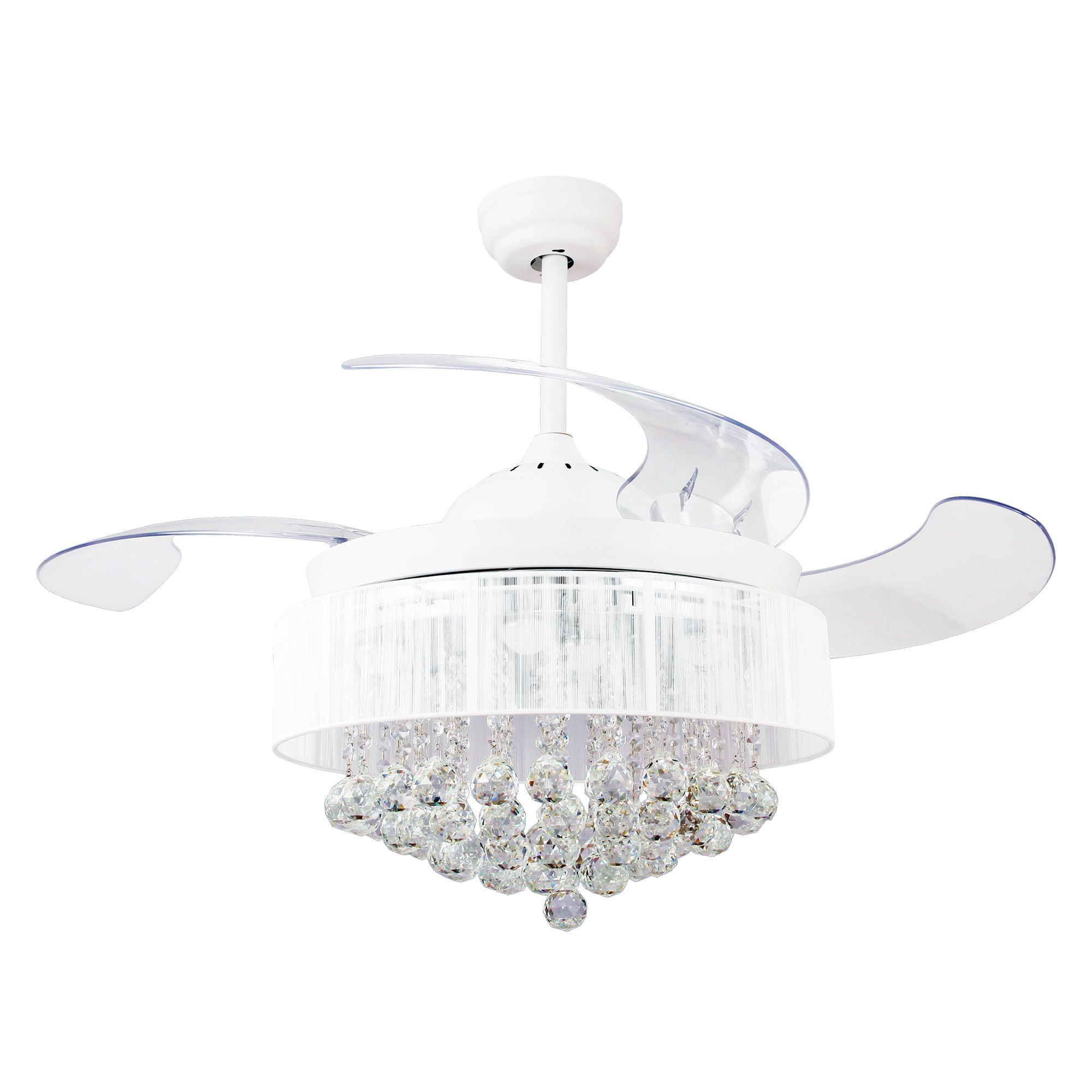 46" Crystal Chandelier Fan Remote Ceiling Fan w/ LED Lights Retractable Blades 