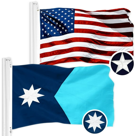 G128 Combo Pack: American USA Flag 3x5 Ft & Minnesota New Version MN State Flag 3x5 Ft | Both ToughWeave Series Embroidered 210D Polyester, Embroidered Design, Indoor/Outdoor, Brass Grommets
