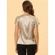 thumbnail image 4 of INSPIRE CHIC Blusa Elegante De Satén Para Mujer, Manga Corta, Cuello Barco, Estilo Vintage Beige XS, 4 of 5