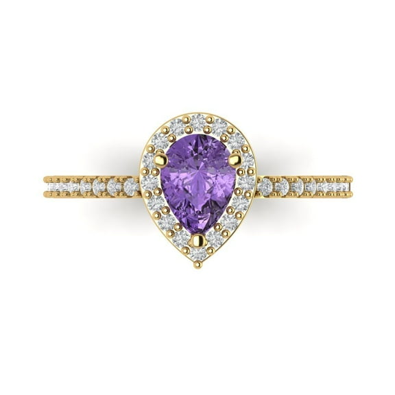 Solitaire with Accents Engagement Ring for Women - 0.755ct Simulated Alexandrite in 14K Yellow Gold Promise Ring