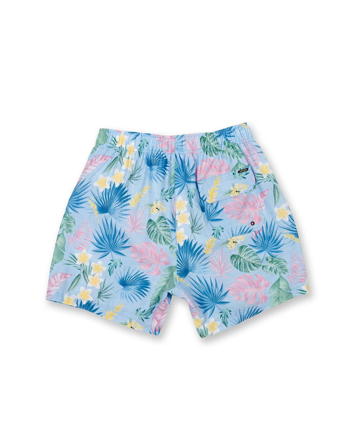 Mens Swim Shorts Dry Fast 4 Ways Stretch Swimming Trunks, Leaves Lt. Blue, Size: XL, Vacay Land