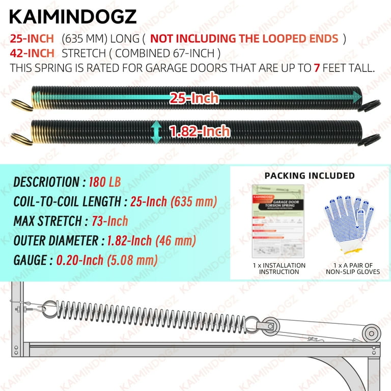 Pair of 180lb. Heavy Duty Garage Door Extension Springs Stretch