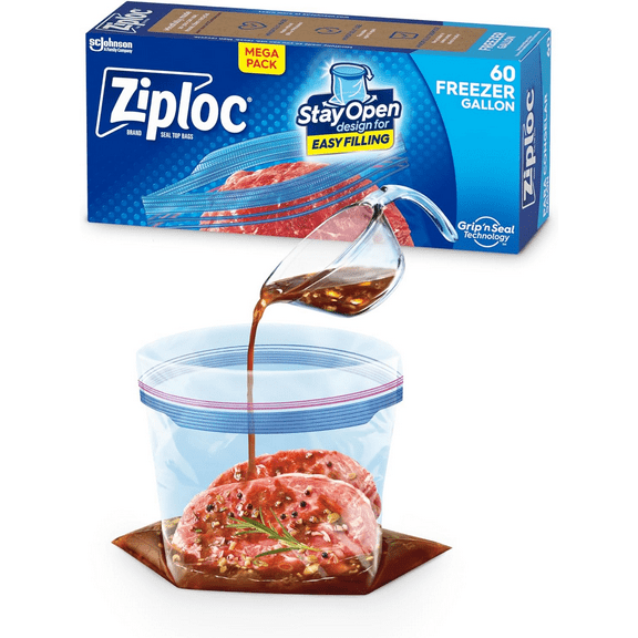 Ziploc Gallon Food Storage Freezer Bags, New Stay Open Design with Stand-Up Bott