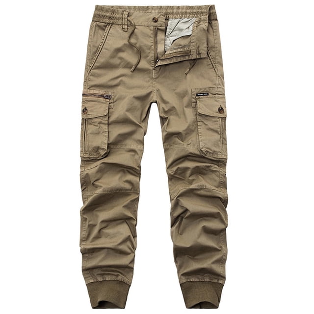 Yuyuzo Cargo Pants for Men Solid Color Elastic Hem Classic Tactical Active Cargos Trousers with Multi Pockets