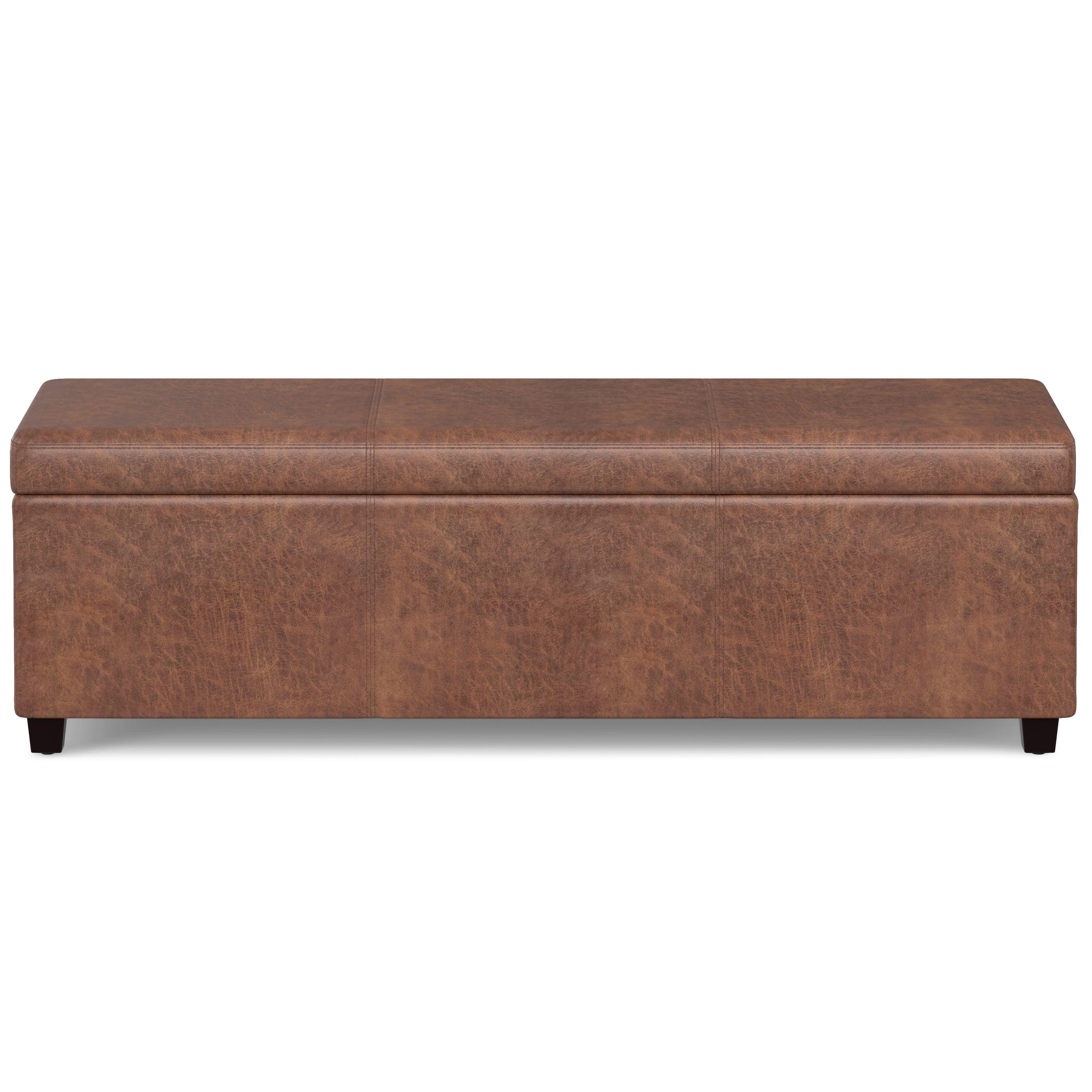 Avalon 54 inch Wide Contemporary Extra Large Storage Ottoman Bench in Distressed Saddle Brown Vegan Leather