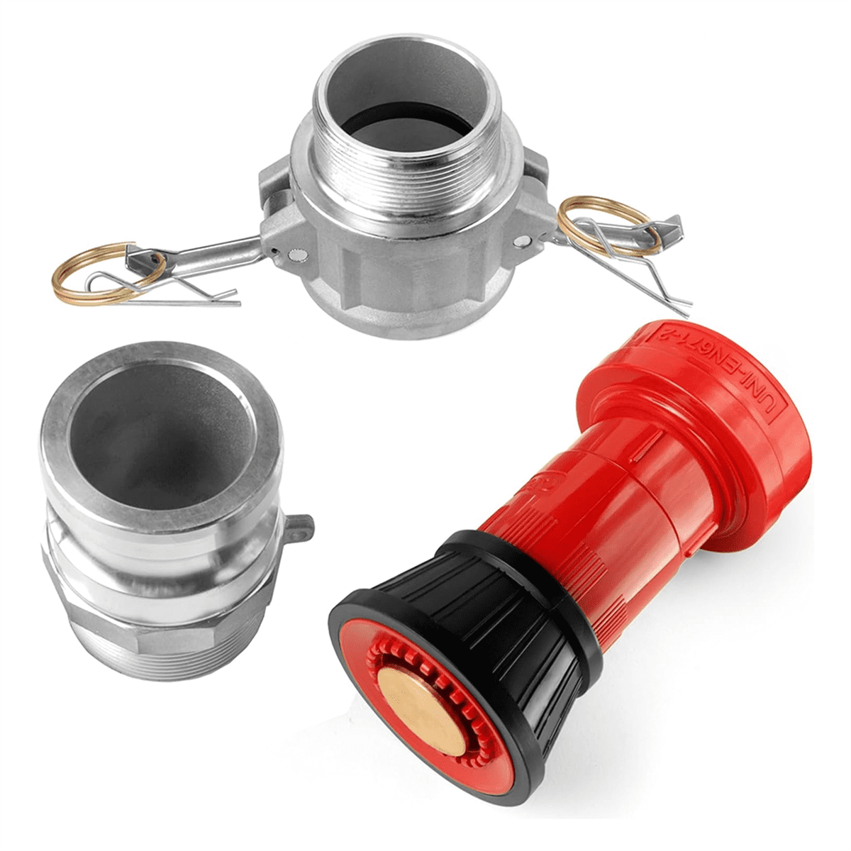 Fire Hose Nozzle,1-1/2inch NPSH HeavyDuty Industrial Fire Hose Constant Flow Fog Nozzle with 1.5inch Camlock Fitting,1 x Fire Hose Nozzle 2 x Aluminum Camlock Fitting Coupling,As Shown