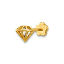 14k Solid Yellow Gold 18 Gauge Polished CZ 3d Diamond Shaped Cartilage Body Jewelry 11.25mm Long Body Piercing Stud for