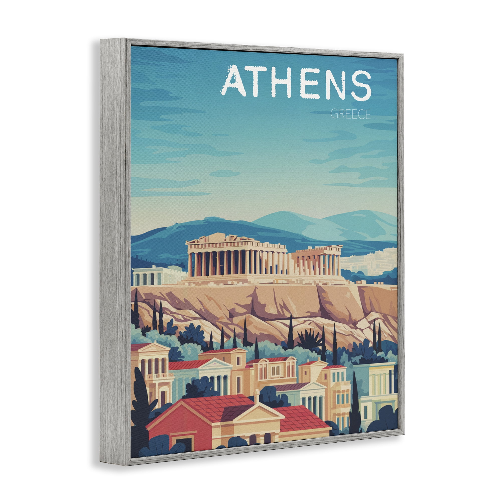 Stupell Industries Athens Topography Cityscape Gray Framed Giclee Art, design by Andreas Magnusson