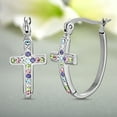 thumbnail image 3 of My Bible Rainbow Crystal Cross Hinge Hoop Earrings in Stainless Steel for Women, 3 of 5