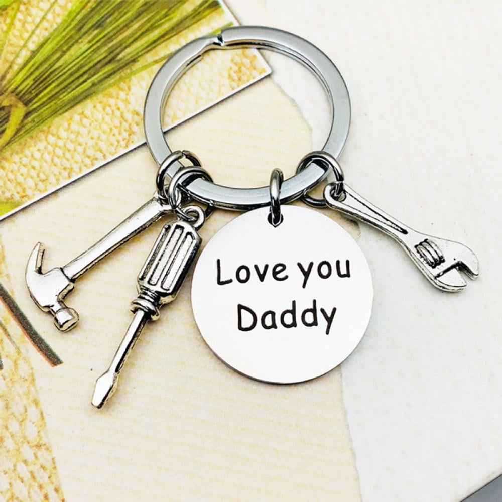 Birthday Present Love You Daddy Silver Tools Charm Keyring Hammer and Gift Box 