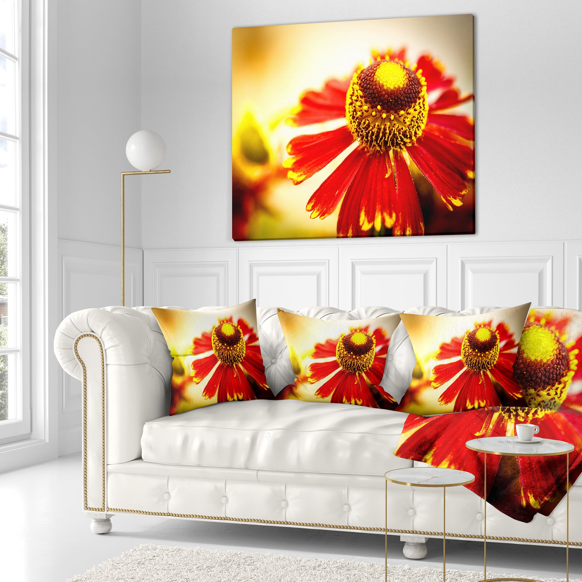 Designart Beautiful Flower on Yellow Background - Flower Throw Pillow - 16x16
