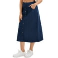 thumbnail image 4 of INSPIRE CHIC Women's Skirt Denim Button Down Front Slit High Waisted A Line Pockets Midi Jean Skirts M Dark Blue, 4 of 6