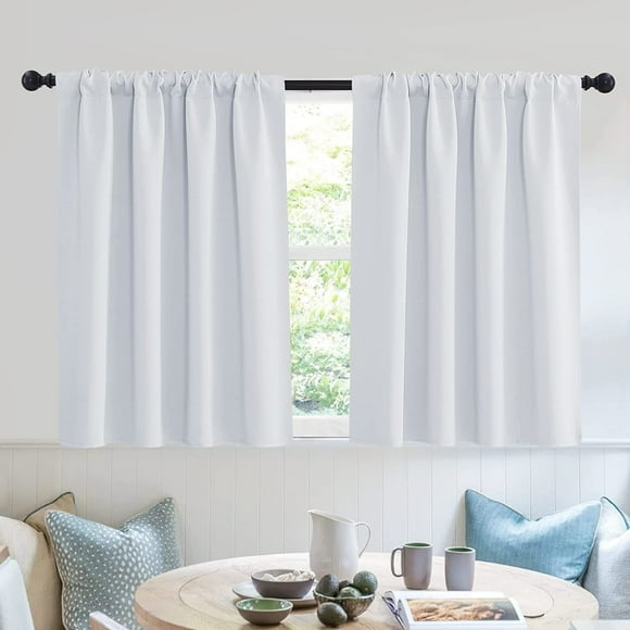 TRAHOO-White Curtains 36 inches Long Room Darkening Curtains Thermal Insulated Sunlight Block for Kitchen Cabinet Bedroom Bathroom Window Covering, W 52 x L 36, Grayish White, 2 Panels