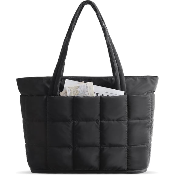 Formypet Expandable Tote Bag for Women, Puffer Work Tote Handbag, Quilted Carry On Bag for Travel Gym